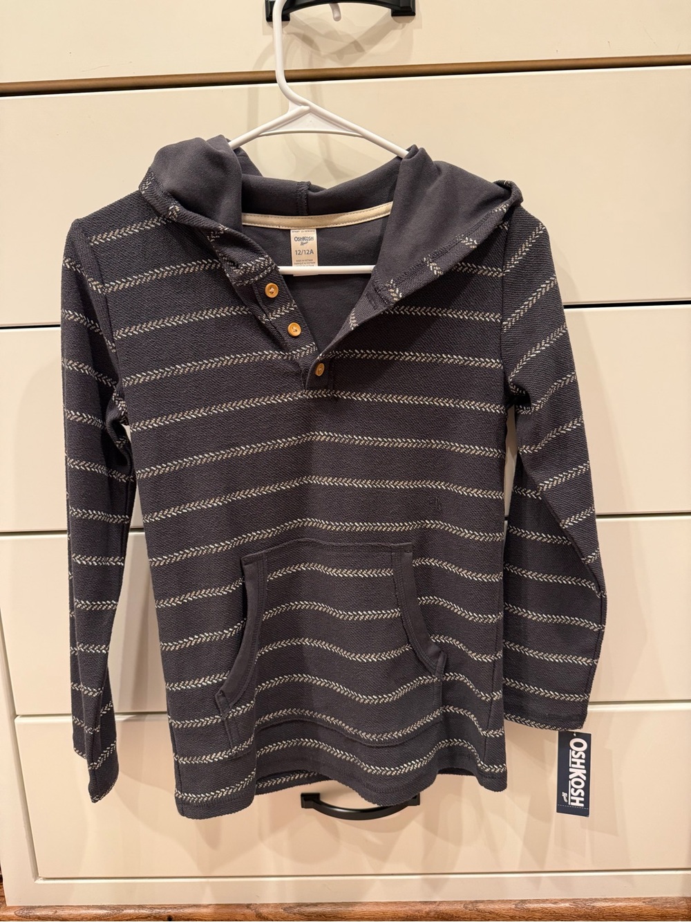OshKosh B'gosh Gray Striped V-Neck Hooded Sweatshirt